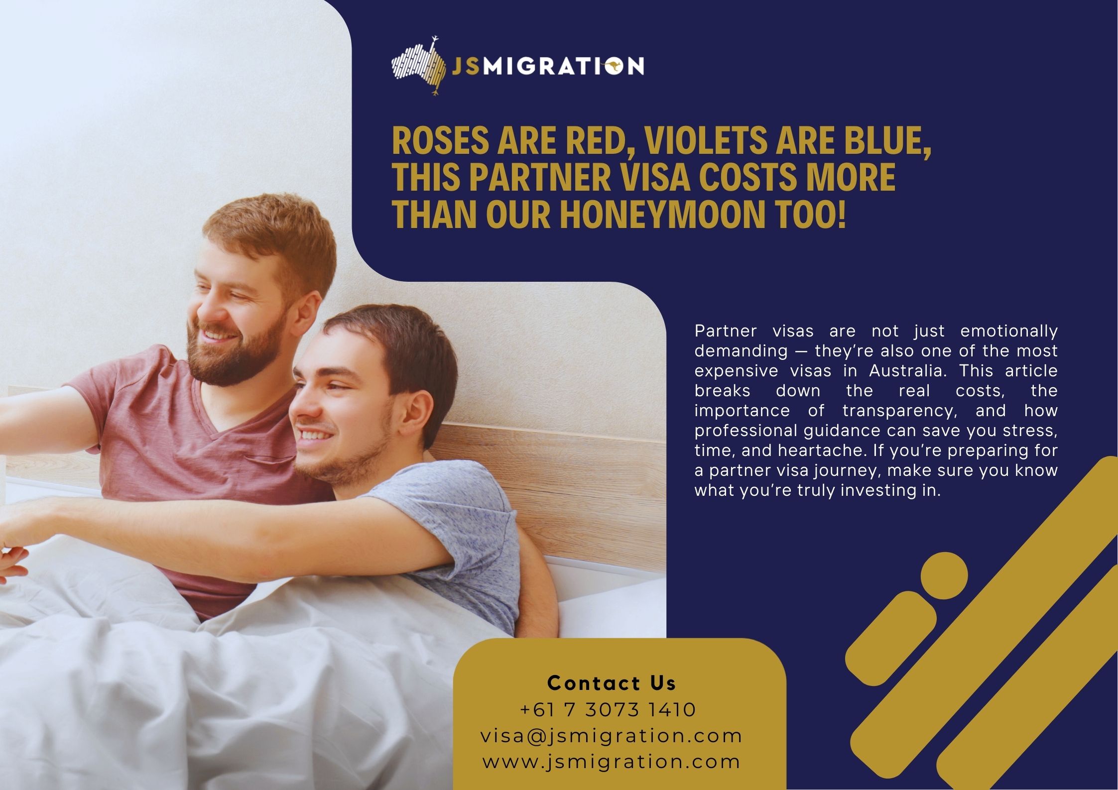 💙 “Roses are red, violets are blue, this Partner Visa costs more than our honeymoon too!”